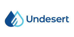 Undesert Main Logo, two drops of water, one filled and one empty with "undesert" written