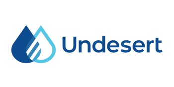 Undesert Main Logo, two drops of water, one filled and one empty with "undesert" written